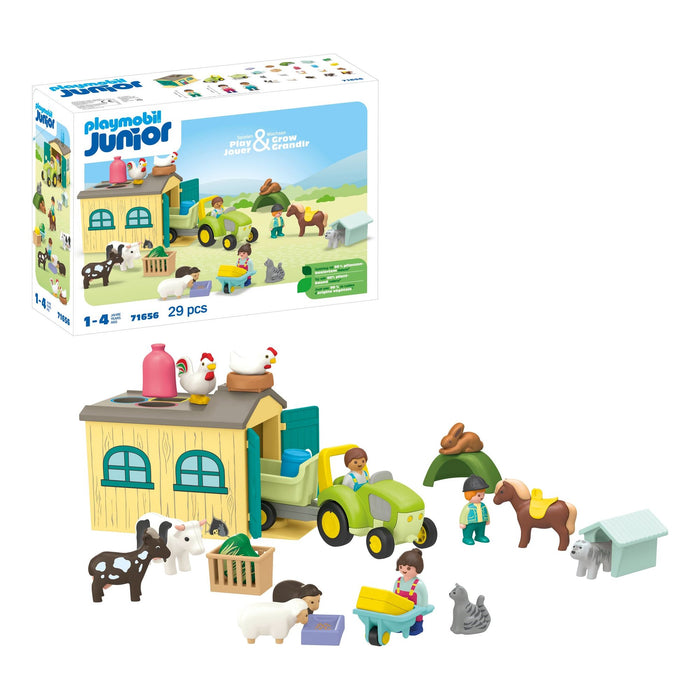 Playmobil 71656 1.2.3: 트랙터, 트레일러, 동물 친구들과 함께하는 농장 모험