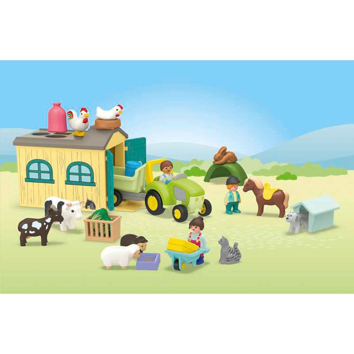 Playmobil 71656 1.2.3: 트랙터, 트레일러, 동물 친구들과 함께하는 농장 모험