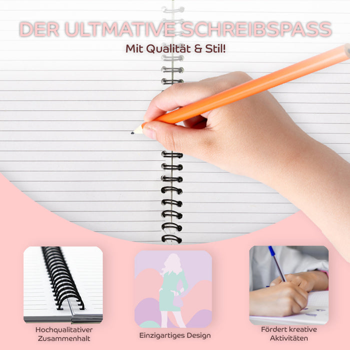 Kidstell A5 Notizheft – Ringelbuch im mädchenhaften Design für Kinder & Jugendliche,  kreatives Schreiben mit Stil – Perfekt für kreative Ideen unterwegs!