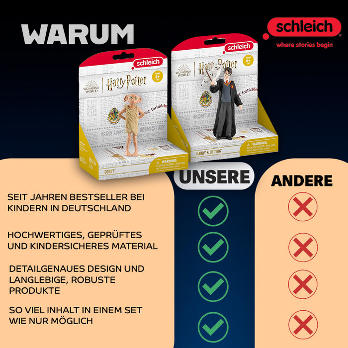 Schleich 42633 Harry Potter & Hedwig + Schleich 13985 Dobby – Magisches Harry Potter Figuren-Bundle – Liebevoll gestaltete Charaktere für Sammler und Fans – Perfekt für zauberhafte Abenteuer!