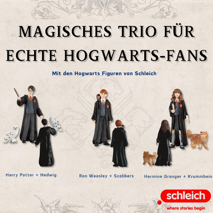 Schleich Harry Potter 피규어 세트: Harry &amp; Hedwig, Ron &amp; Scabbers, Hermione &amp; Crookshanks - 마법 세계의 팬과 수집가를 위한 마법의 동반자이자 상세한 영웅