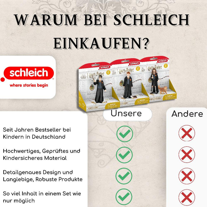 Schleich Harry Potter 피규어 세트: Harry &amp; Hedwig, Ron &amp; Scabbers, Hermione &amp; Crookshanks - 마법 세계의 팬과 수집가를 위한 마법의 동반자이자 상세한 영웅