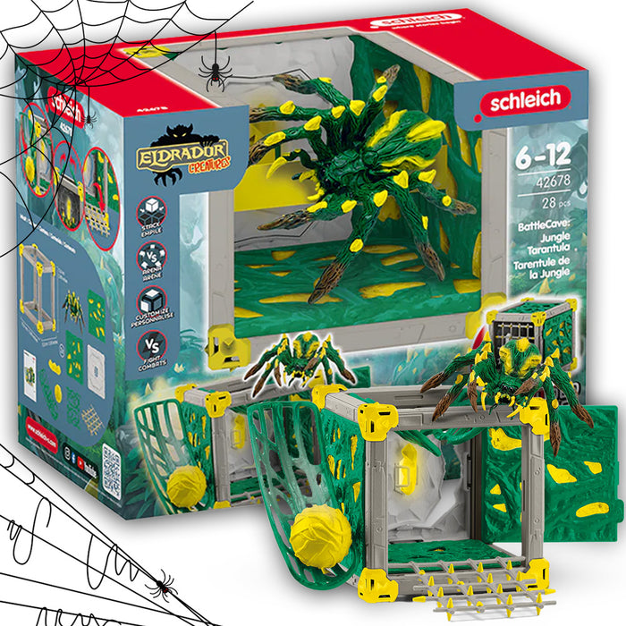 Schleich 42678 BattleCave Jungle Tarantula - Eldrador 세계의 신나는 모험 - 인상적인 동굴 풍경을 지닌 거대한 거미 - Eldrador 생물의 용감한 어린이와 팬을 위한 게임입니다!