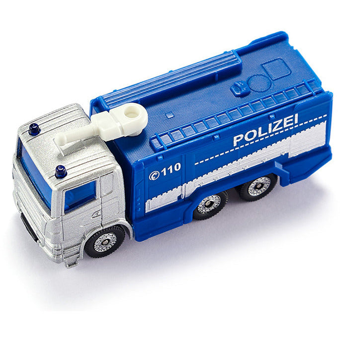 SIKU 1079, Polizei Wasserwerfer, Blau/Weiß, Schwenkbarer Wasserwerfer, Spielzeugfahrzeug für Kinder