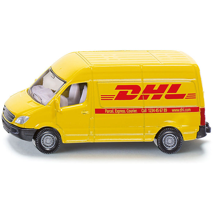 SIKU 1085, Postwagen, Metall/Kunststoff, Gelb, DHL-Optik, Bereifung aus Gummi