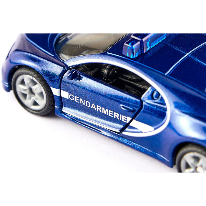 siku 1541, Bugatti Chiron Polizeiauto, Blau, Metall/Kunststoff, Bereifung aus Gummi, Öffenbare Motorhaube