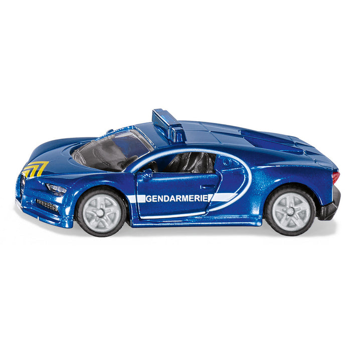 siku 1541, Bugatti Chiron Polizeiauto, Blau, Metall/Kunststoff, Bereifung aus Gummi, Öffenbare Motorhaube